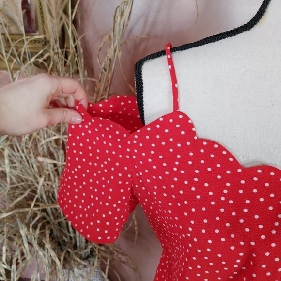 Monteau Los Angeles Size Medium M Red White Polka Dot Blouse Off Shoulder Top - Picture 8 of 11